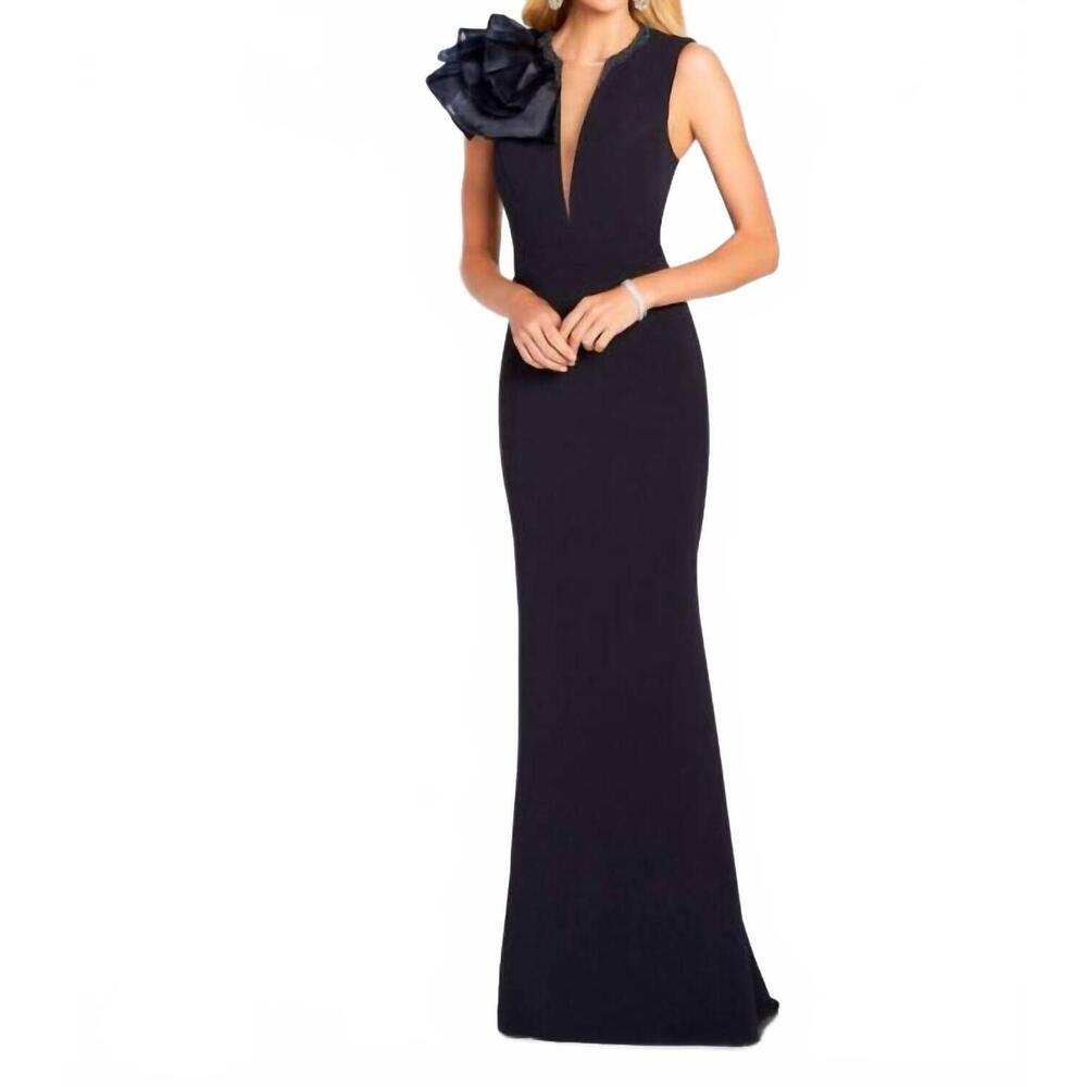 NEW CAMERON BLAKE plunging neck evening dress in midnight